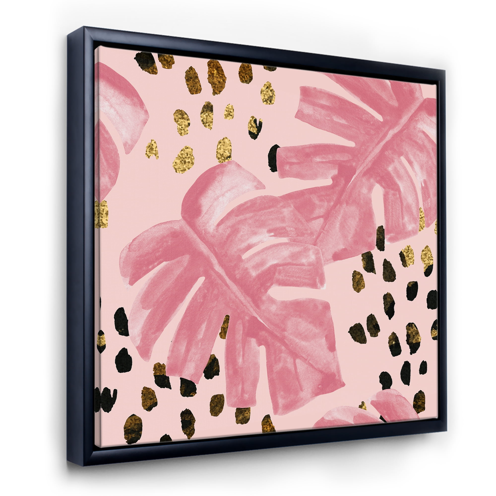 Designart 'Rough Brush Strokes Pink Colored Monstera I' Tropical Framed Canvas Wall Art Print