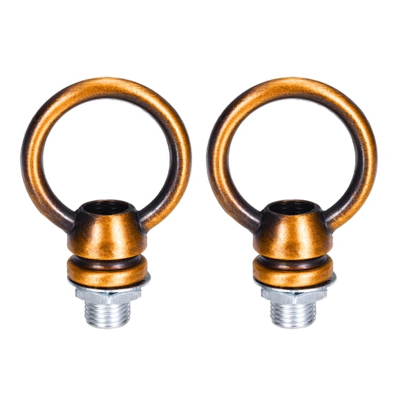 Uxcell 18Lb Load Lamp Female Loop Holder 2 Set Lifting Eye M10 Fine Thread Nut Hook Ring Shape Gold Copper 1.4 x 1.7 inch