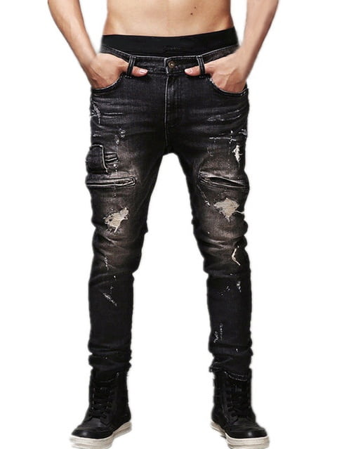 black distressed biker jeans mens
