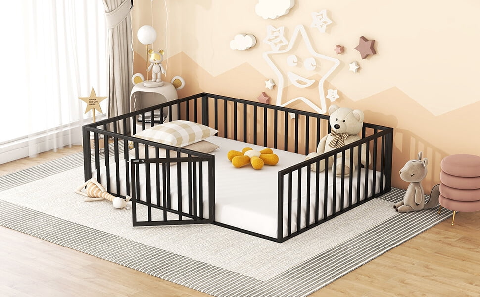 Articscorpion Kids Queen Metal Toddler Beds, Black