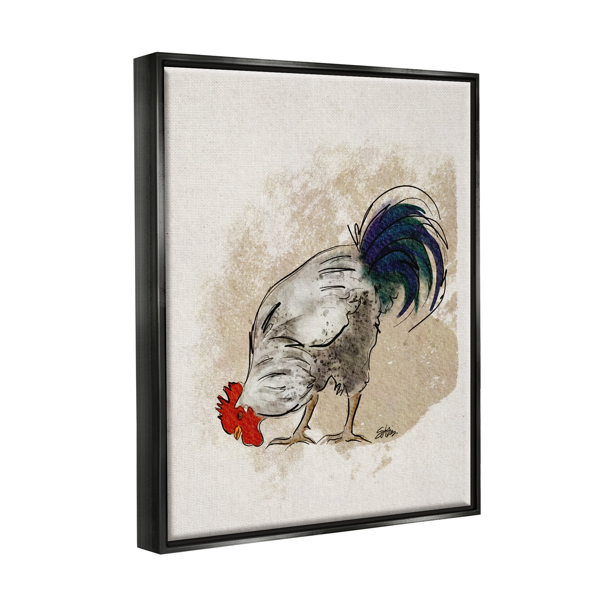 Stupell Farmhouse Chicken Country Animal Animals & Insects Painting Black Floater Framed Art Print Wall Art