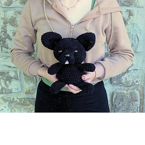 Crochet Kit for Beginners, Crafts for Adults, Fun Stuff -Step-by-Step YouTube Starter Kit - Thick Chenille Yarn and Craft Supplies Included, Cute Amigurumi Art Kit - Crochet French Bulldog Kit
