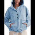 thumbnail image 3 of Chaqueta Vaquera con Capucha para Mujer, Jersey Vaquero con Botones y Capucha con Cordón, Sudadera Informal de Larga. Azul M, 3 of 8