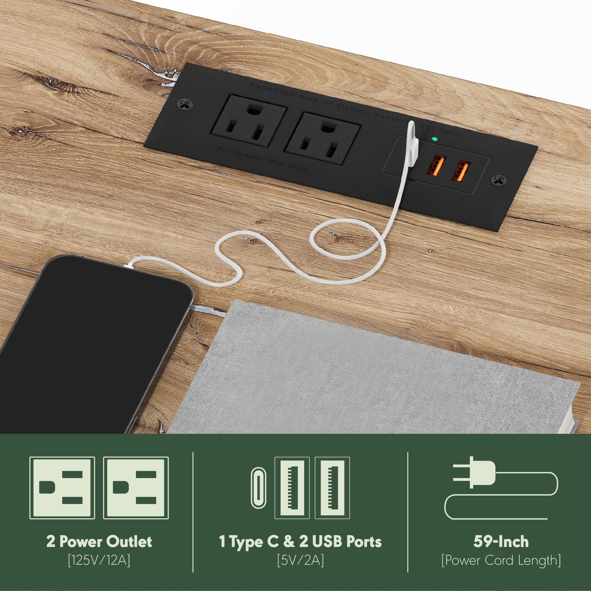 Furinno Just 3-Tier Turn-N-Tube USB and Type-C Charging Port End Table with Open Storage, Flagstaff Oak/Black