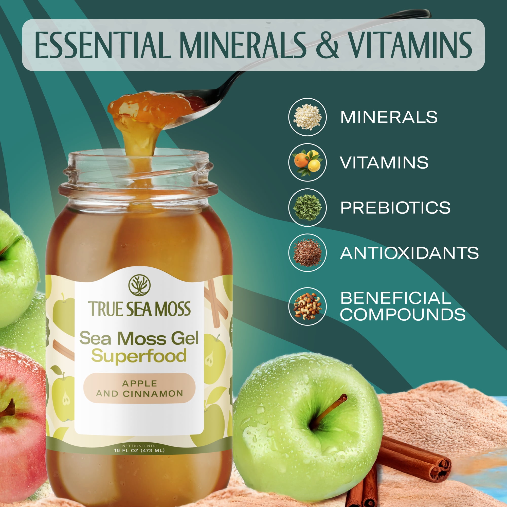 TrueSeaMoss Wildcrafted Irish Sea Moss Gel, Strawberry Flavor