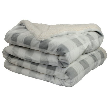 - Throw Blanket - Micro Mink and Lambswool Sherpa (Gray/Ivory Plaid)