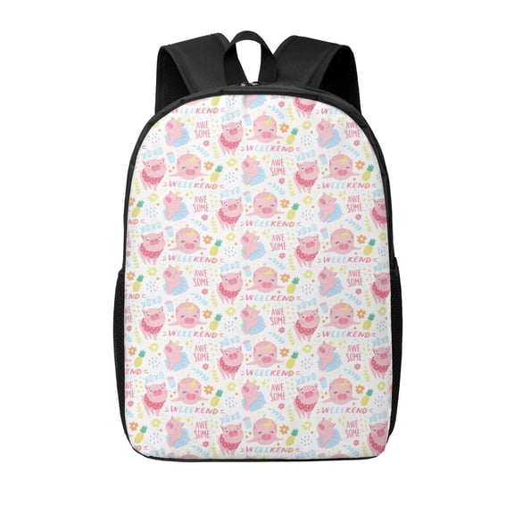 Disketp Cute Pig School Backpack, Lightweight Basic Middle School Bookbags 17 Inch Casual Daypack for Student College, Travel or Outdoor