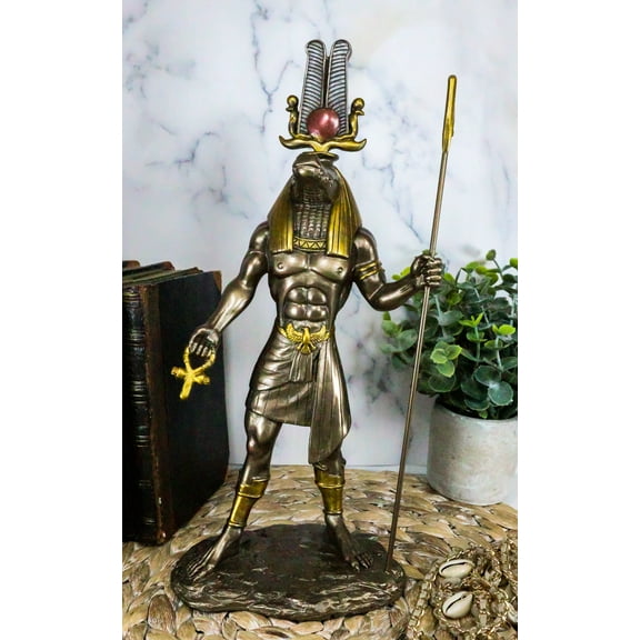 Ebros Egyptian God of The Nile Military Prowess Sobek with Ankh Sculpture 12"H Figurine
