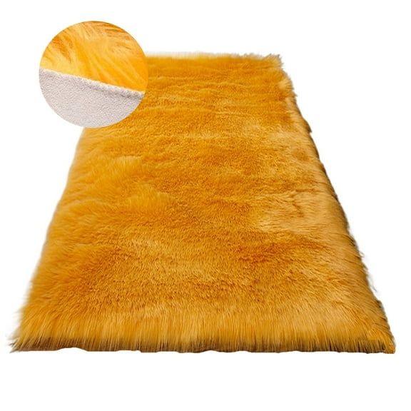 Soft Fluffy Area Rugs 1.6 x 4.9ft Gold Yellow Shaggy Faux Fur Sheepskin Rug Comfortable Plush Carpet Bedroom Living Room Floor Mat