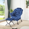 thumbnail image 1 of Lazy chair con ottoman - 400lb capacity oversized reading armchair, folding footrest y side pocket, dark blue para sala de estar o dormitorio, 1 of 8