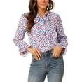 thumbnail image 5 of INSPIRE CHIC Women's Floral Tie V Neck Vintage Ruffle Trumpet Long Sleeve Top S Blue Red, 5 of 9