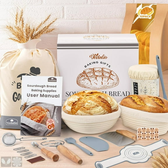 Sourdough Starter Kit with Bread Proofing Baskets and Accessories