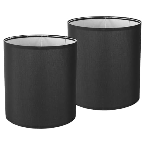 Large Tall Drum Lamp Shades Set of 2 Black Linen Lamp Shade 14×15IN(Spider) Morden LampShades for Table and Floor Lamps Handcrafted Lampshade, Easy Assembly