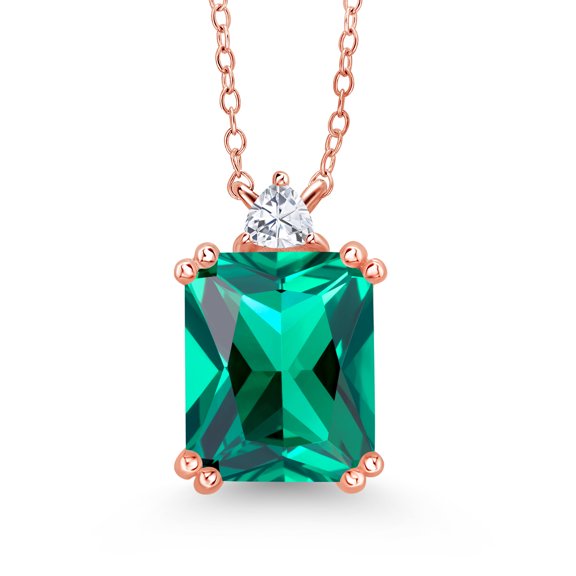 Gem Stone King 18K Rose Gold Plated Silver Pendant with Chain Necklace Nano Emerald Moissanite (5.64 Cttw)