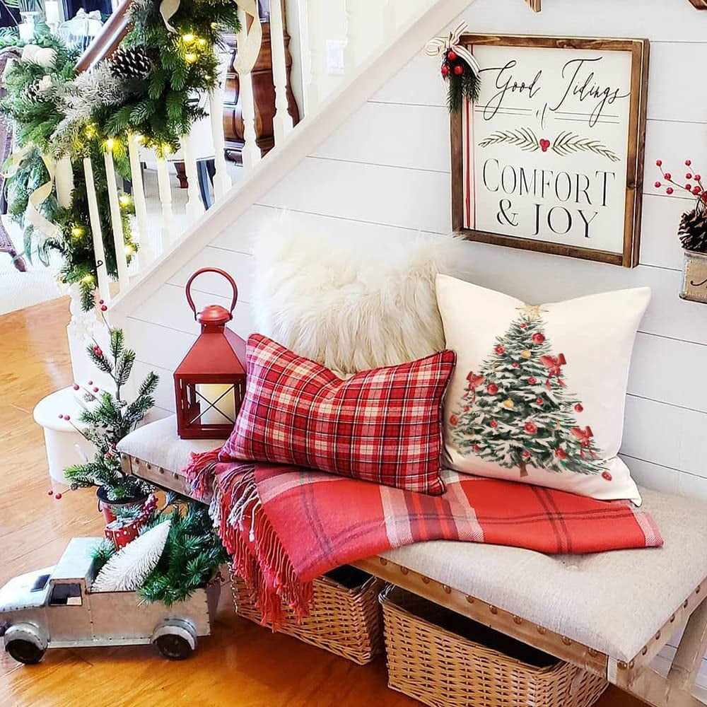 nipocaio Christmas Throw Pillow Covers Christmas Outdoor Pillow Covers Cotton Linen Christmas Pillow Covers 18x18 Christmas Decorations Set of 4 for