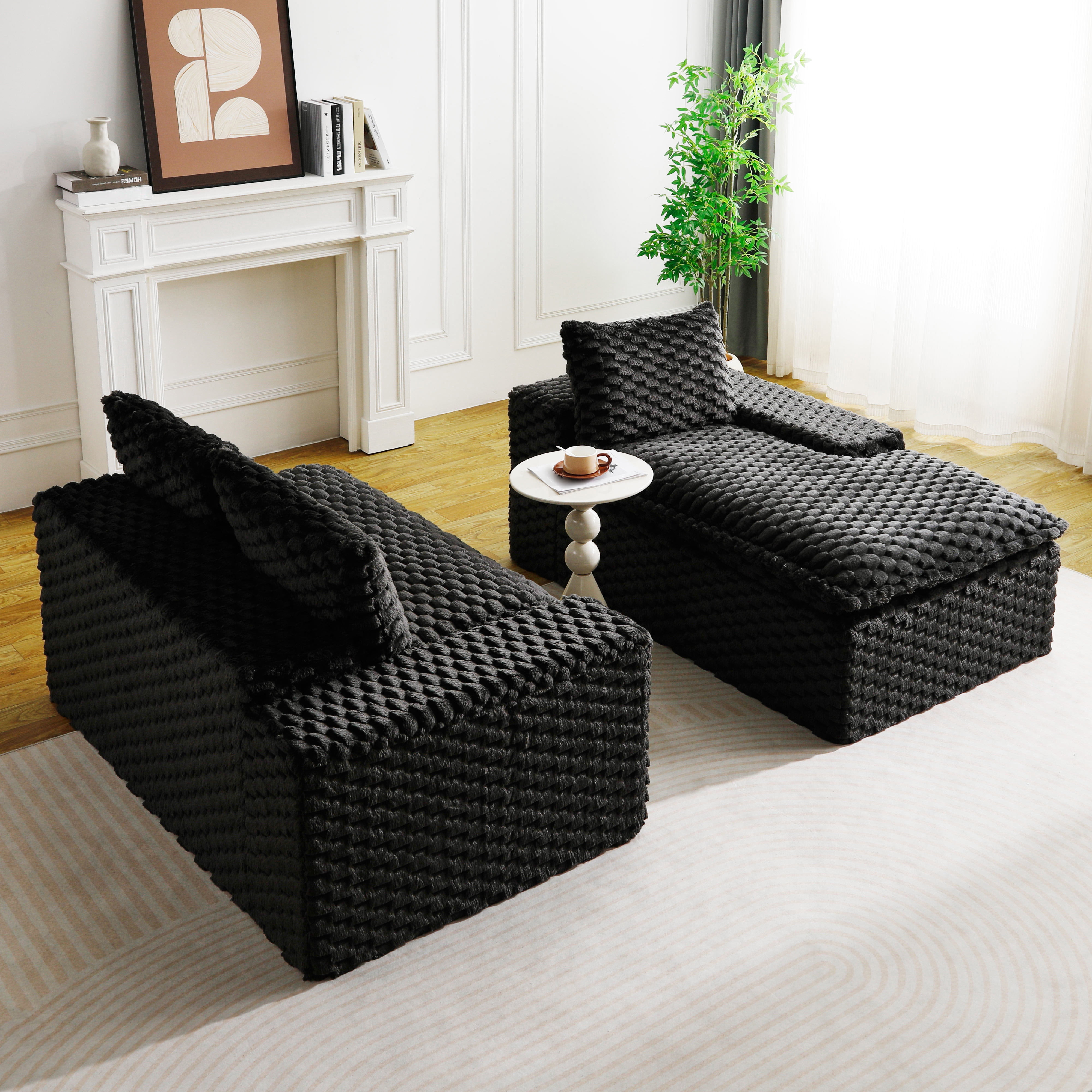 HOQBN 96"W Modular Sectional Sofa,L Shape Modern Corduroy Cloud Couch,Upholstered Deep Seat Boneless Sofa Couch with Right Chaise Lounge for Living Rooms,No Assembly Required,Black