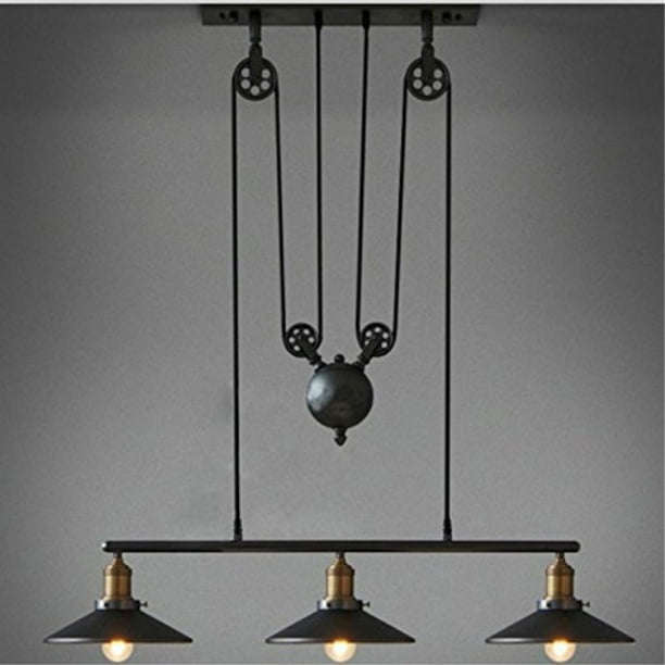Winsoon Industrial Vintage Chandeliers Pulley 3 Light Pendant Lighting Fixture For Pool Table Farmhouse Kitchen Island Bar Retro Hanging Lamp Heads Black Painted Com Winsoon Industrial Vintage Chandeliers, Winsoon Industrial Vintage Chandeliers