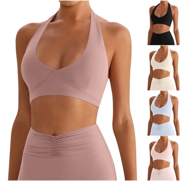 TARIENDY Halter Sports Bra High Impact Padded Activewear Crop Tops Deep V Neck Backless Workout Bras Wireless Yoga Gym Bralette Black L