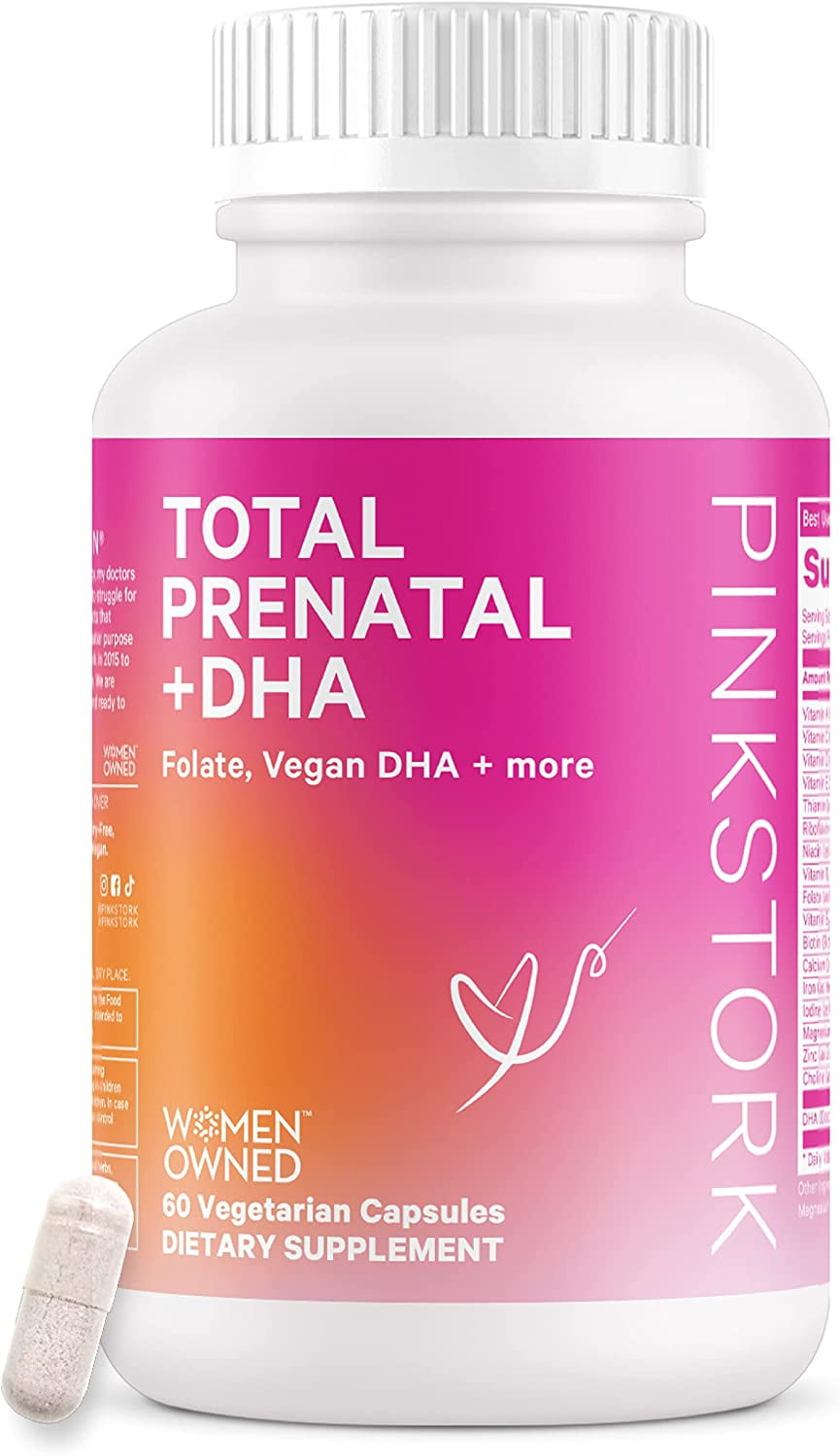 Pink Stork Total Prenatal Vitamins For Women With DHA, Folate, Iron And ...