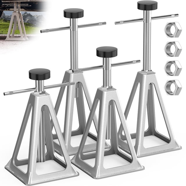 WELLUCK RV Stabilizers Jacks 4 Pack,Screw Jack Stands for RV Camper Travel Trailer Leveling,Aluminum,Single Support Up to 6000 Lbs, Adjusta