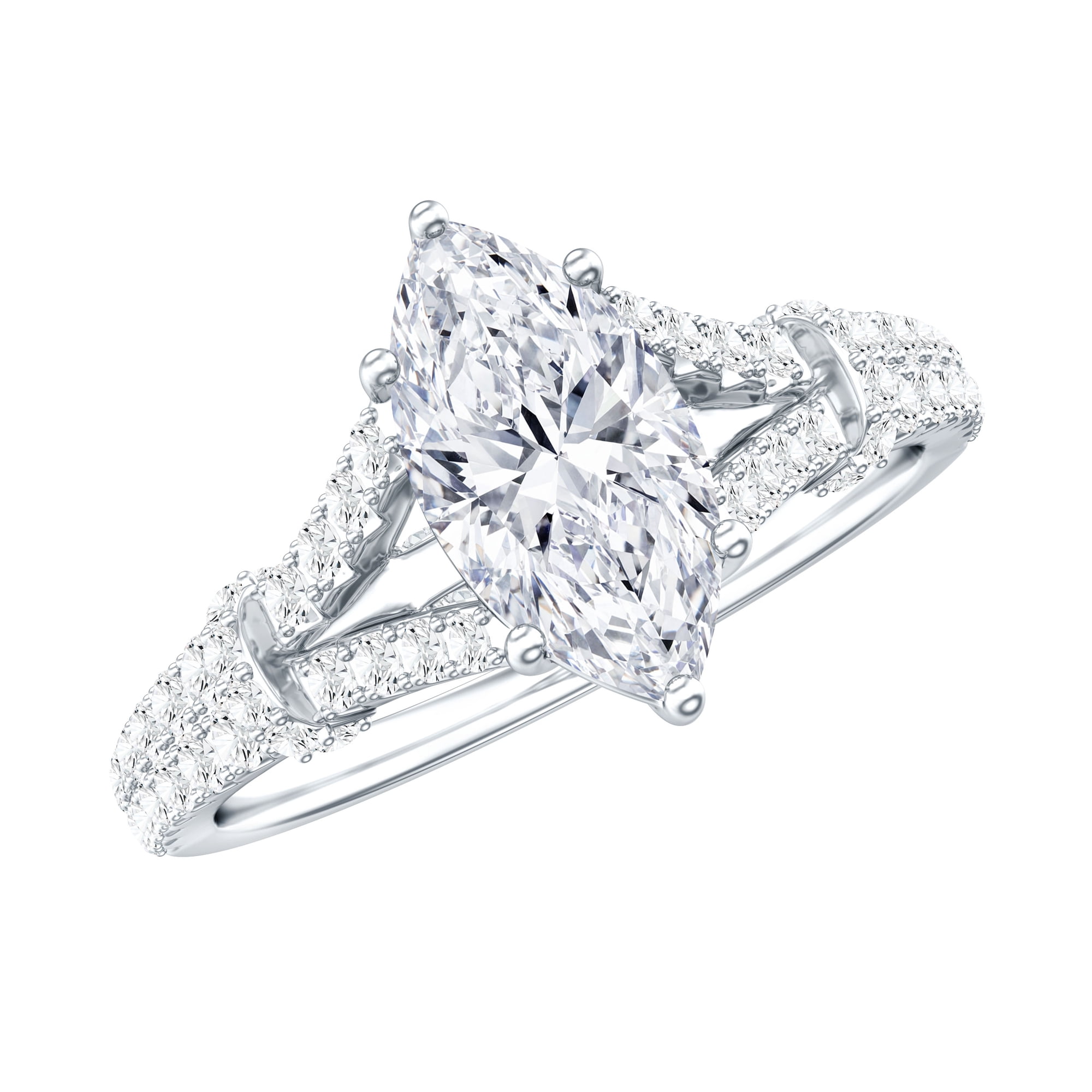 Rosec Jewels Marquise Cut Moissanite Engagement Ring - 5X10 mm, 1 Ct, D-VS1 Grade, 925 Sterling Silver, US 4.00