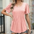 thumbnail image 4 of fatyb Womens Tops Summer Short Sleeve Pleated Tunic Shirts for Women Crew Neck Plain Loose Casual Blouses, 4 of 7