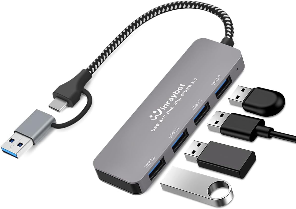 HRTGFD-USB Hub for Laptop, USB 3.0 Splitter USB C Hub Extender Multiple USB Port Hub for Laptop, PC, Mouse, Keyboard, USB C Splitter with 4 USB 3.0 Port