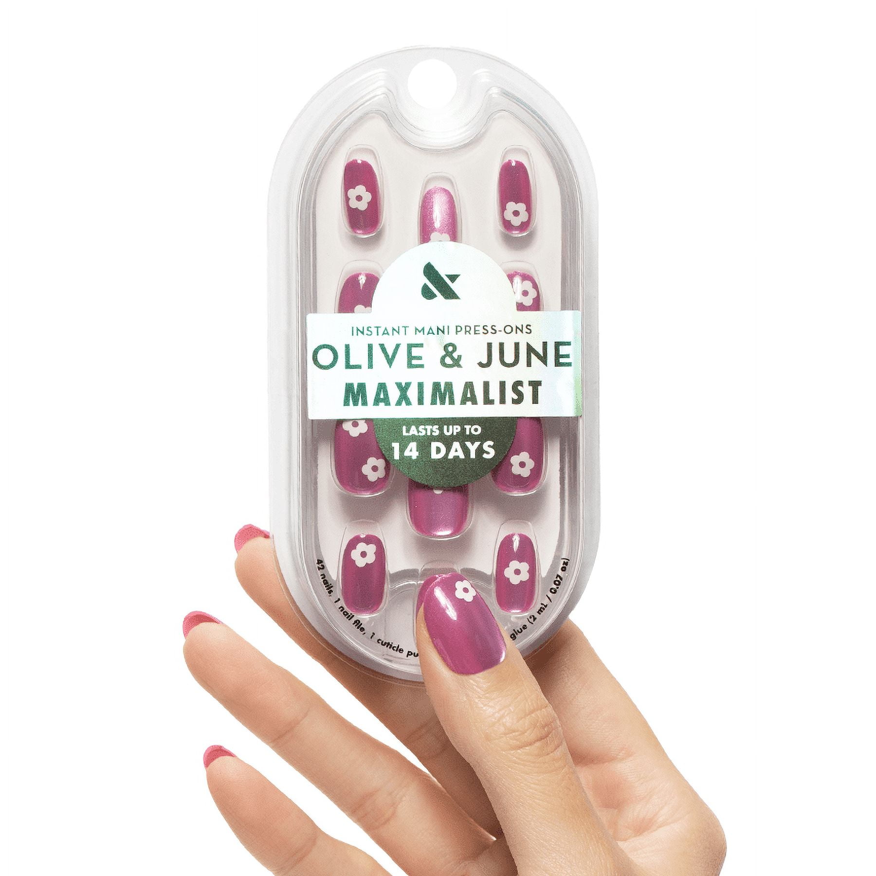 Olive & June Instant Mani Maximalist Medium Oval Press-On Nails, Sparkle Floral, 42 Pieces