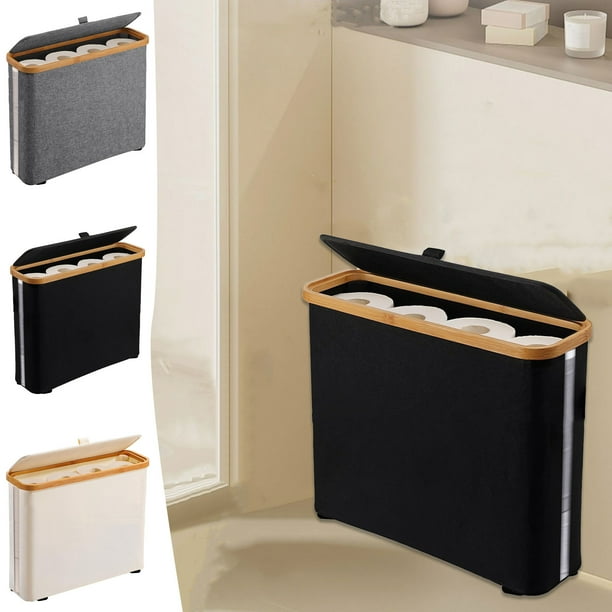 Fiudx Cesta para Papel Higiénico, Diseño de Ventana Transparente, Base Antideslizante, Tela Retráctil, Fácil Acceso, Organizador para Baño o Sala de Estar, Tapa Resistente, Tamaño 45 X 15 X 35 Cm