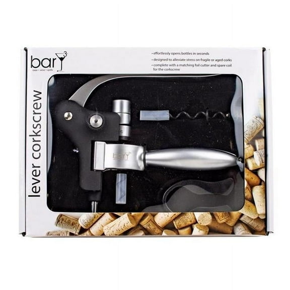 Stainless Steel Lever Corkscrew Set - Black & Silver