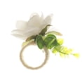 thumbnail image 1 of Granjero Gordo Servilletero decorativo de escritorio para restaurante en casa, juego de toallero con cuerda de cáñamo tejida a mano con flores de imitación, 12 piezas (blanco + verde), 1 of 3