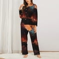 thumbnail image 2 of Salouo Sunset Blossoms Phoenix Perch Pattern Women's Pajamas Set Long Sleeve Button Down Sleepwear Soft Pj Lounge Sets for women 2 Piece Pjs Set with Long Pants-Medium, 2 of 7