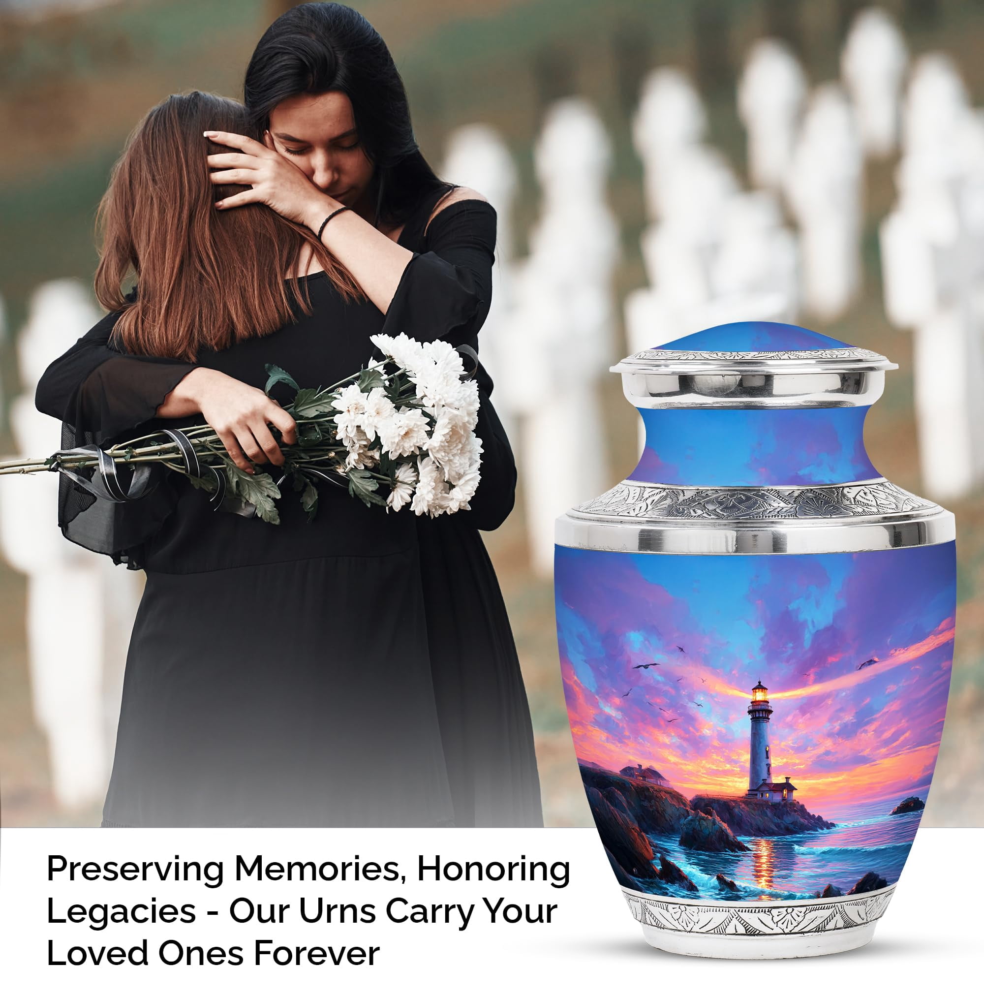 YATHABHISA Lighthouse Cremation Urns for Human Ashes, Funeral Urn for Ash, Memorial Gift for Father, Medium, Blue, 6 Inch