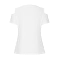 thumbnail image 6 of Womens Tshirts Trendy Off The Shoulder Tops Eyelet Solid Casual V Neck Shirts Cold Shoulder Short Sleeve T Shirts Comfy Basic Sexy Summer Tees Going Out Tops Work Blouse Loose Fit Ladies, 6 of 6