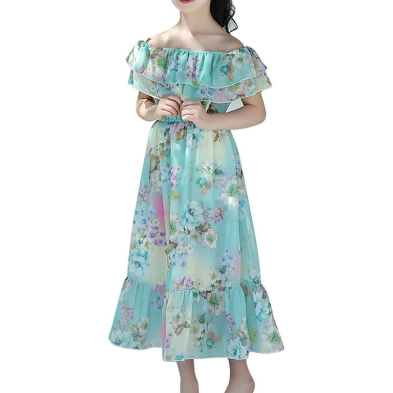 LUOGENLI Graduation Dresses For Girls Size 12 Girls' Chiffon Dress Summer  Style Mid Length Beach Children'S Off Shoulder Floral Dress For Big  Children Suitable As Flower Girl Dress 9-10 Years - Walmart.com