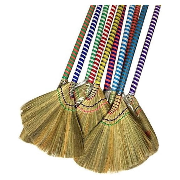 Anti-Static Choi Bong Co Vietnam Hand Made Straw Soft Broom Colored Handle 12" Head Width, 40" Overall Length 3-PC
