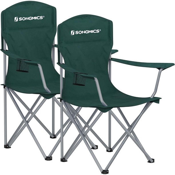 Silla de Camping,Juego de 2 Sillas de Exterior,Respaldo Alto,Apoyabrazos,Bolsillo para Tazas,Portátil,Plegable,Carga de 330 lbs,Acampada,Jardín,Pesca,Terraza,Negro MGCB08BK.