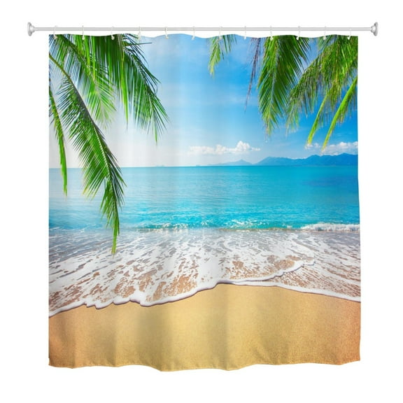 Goodbath Tropical Beach Shower Curtain,Summer Ocean Seaside Palm Leaves Polyester Fabric Waterproof Bath Curtains for Bathroom Bathtub, 72 x 72 inches