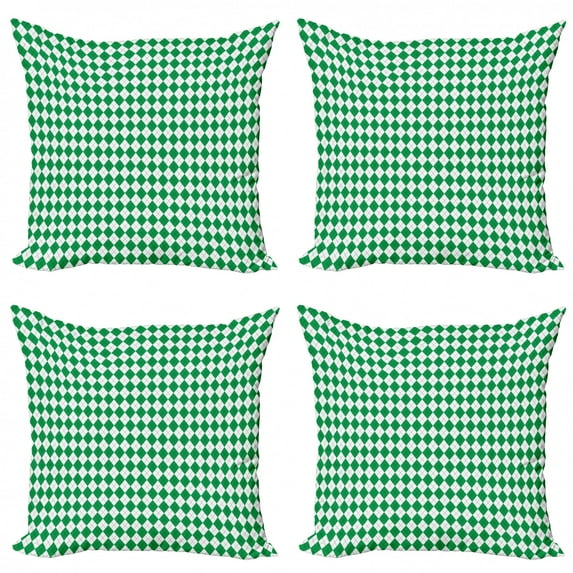 Abstract Geometry Throw Pillow Cushion Case Pack of 4, Classical Concept of Diamond Shaped Items Argyle Inspired Details, Modern Accent Double-Sided Print, 4 Sizes, Green and White, by Ambesonne