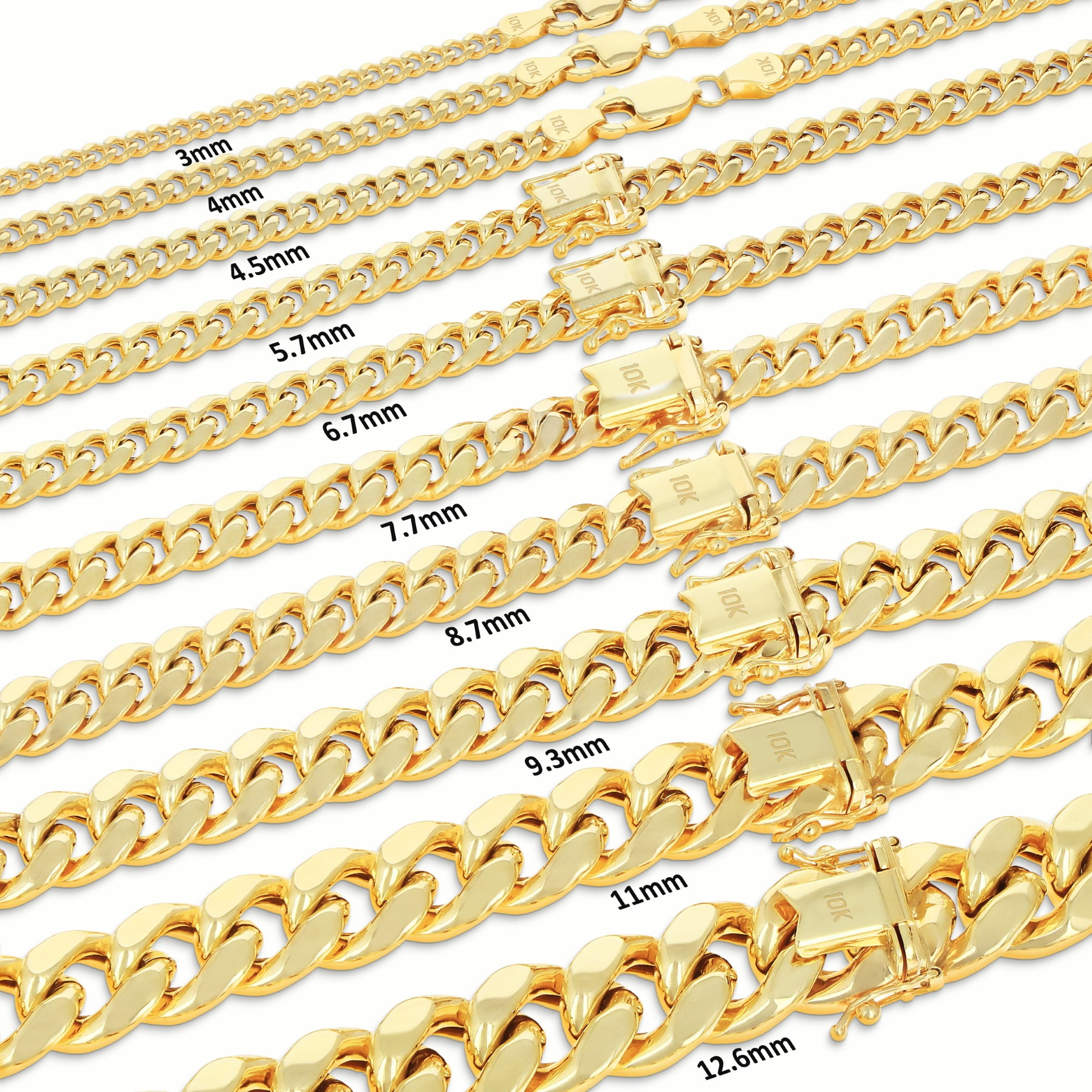Nuragold 10K Real Yellow Gold Miami Cuban Lightweight Link Chain Necklace 16"-30" (3mm-12.6mm) Italian Jewelry for Men & Women