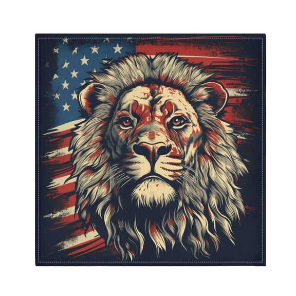 JSTEL Lion American Flag Cloth Napkins Set of 1, 20x20 Inch Washable and Reusable Napkin for Decoupage Dinner Party Everyday Use