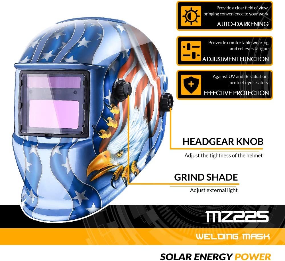 Welding Helmet Auto Darkening w/Batteries UV/IR Protection 1/25000