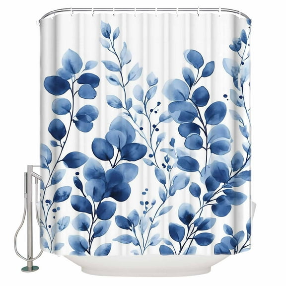 72x78 Inch Shower Curtain Blue Eucalyptus Bathroom Decor Waterproof Fabric Bathtub Bath Curtains Decorative Spring Botanical Leaves Watercolor Extra Long Shower Curtain Set with Hooks