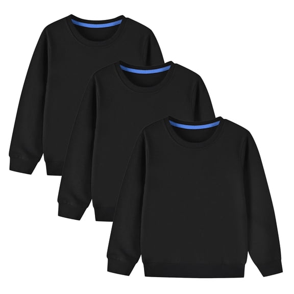 Crewneck Sweatshirts for Boys Girls 3 Pack Size 2-10 Long Sleeve Tops Toddlers Tweens Casual Solid Color Multipack Pullover Cotton Sweatshirt Shirts