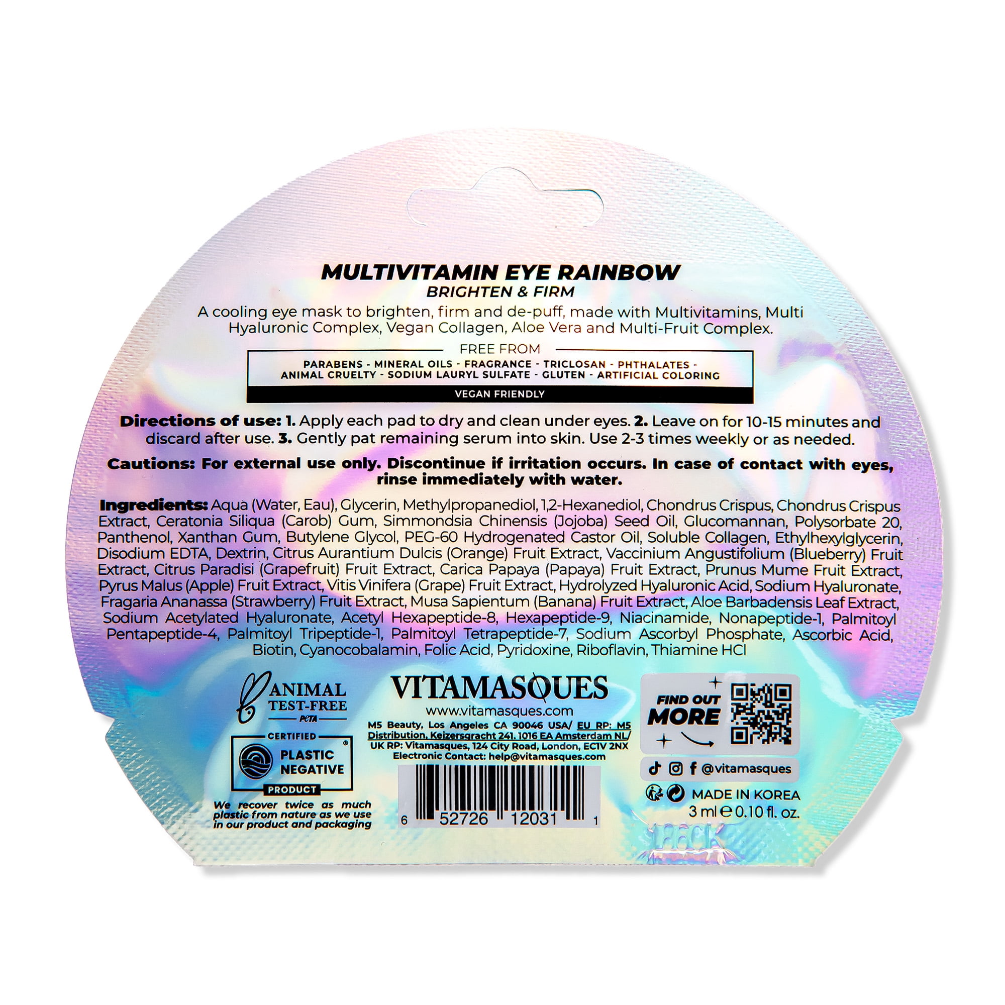Vitamasques Multivitamin Rainbow Hydrogel Eye Pads, One Count