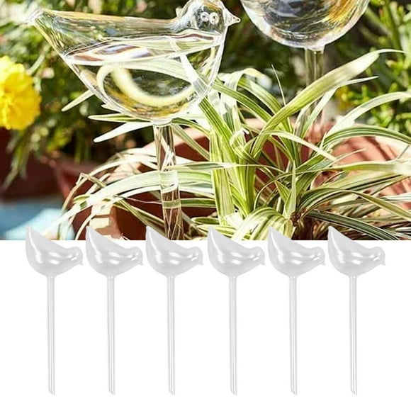 Plant Waterer, Portable 6Pcs PVC Imitation Glass Automatic Bird Shape Design Plant Watering Spikes  for Garden