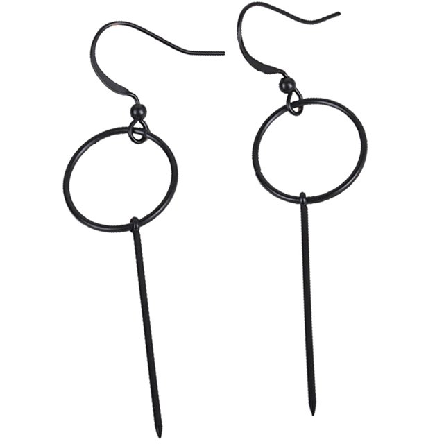 Pendientes redondos geométricos de moda para mujer Pendientes elegantes de aleación Decoración de joyería (negro)
