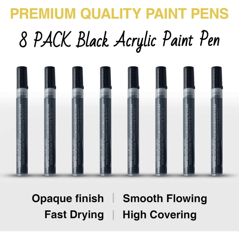 AKARUED Acrylic White Paint Pen Fine Tip: 8 Pack 0.7mm Black White Paint  Marker Pens for Wood, Water-Based White Markers for Black Paper Metal Stone