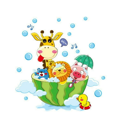 Cartoon Animals in the bath Wall Sticker for kids baby rooms bathroom Home decoration Decals wallpaper shower wall stickers