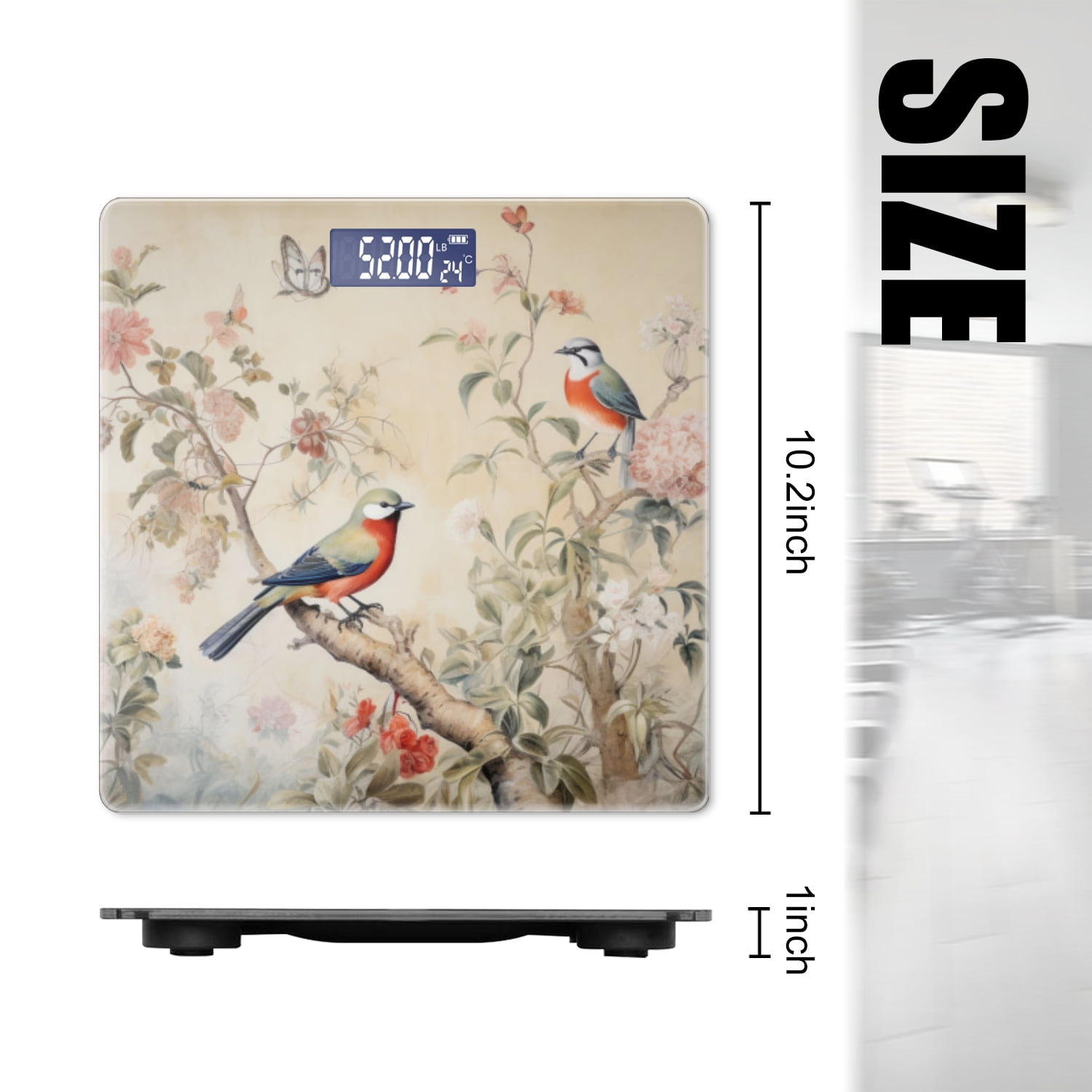 High Precision Body Weight Scale Smart Bathroom Scales with Large LCD Display(400lbs),Decorative for Bedroom-Two Birds On The Branches